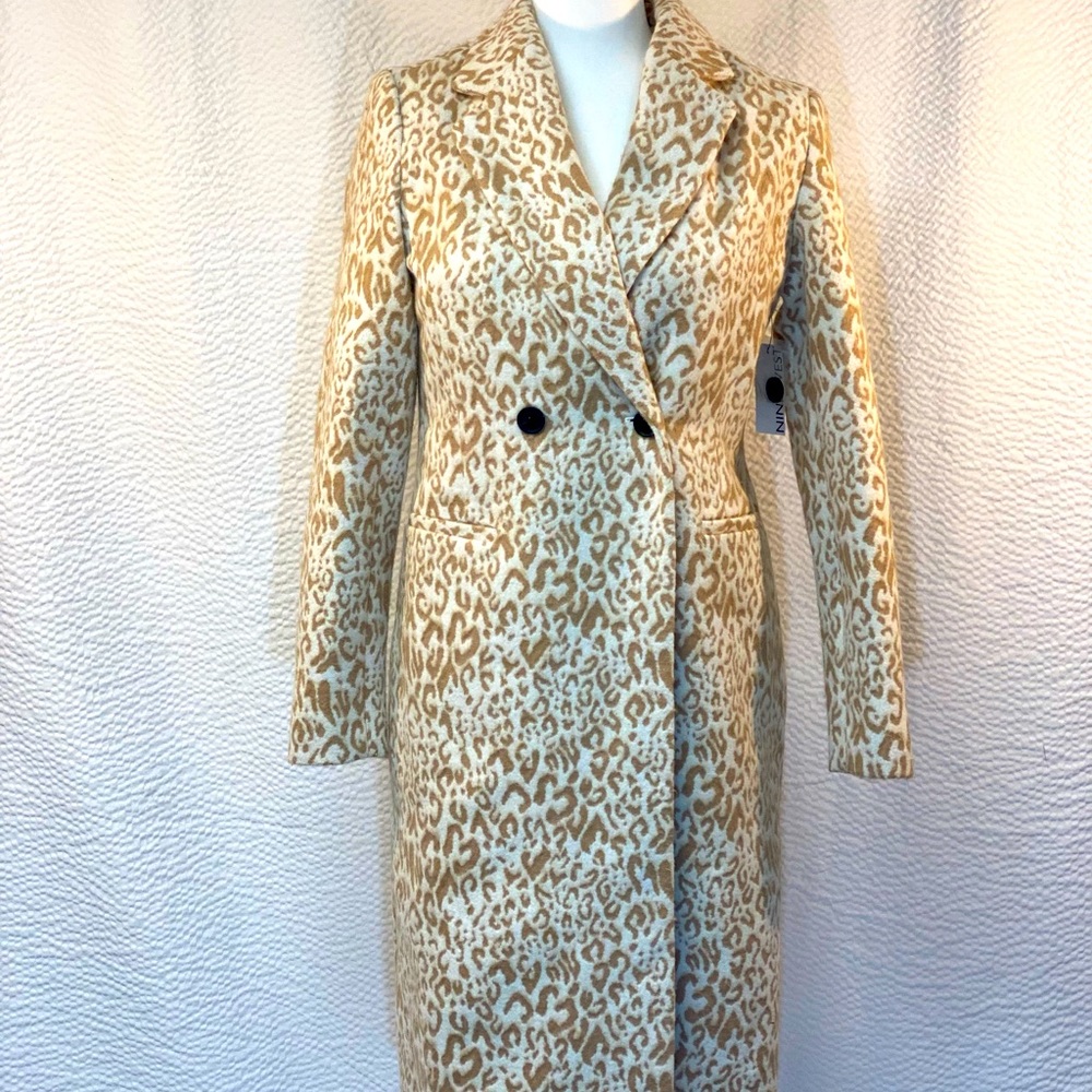 NWT Nine West Beige/Cream Animal Print Wool Trenchcoat Size XS